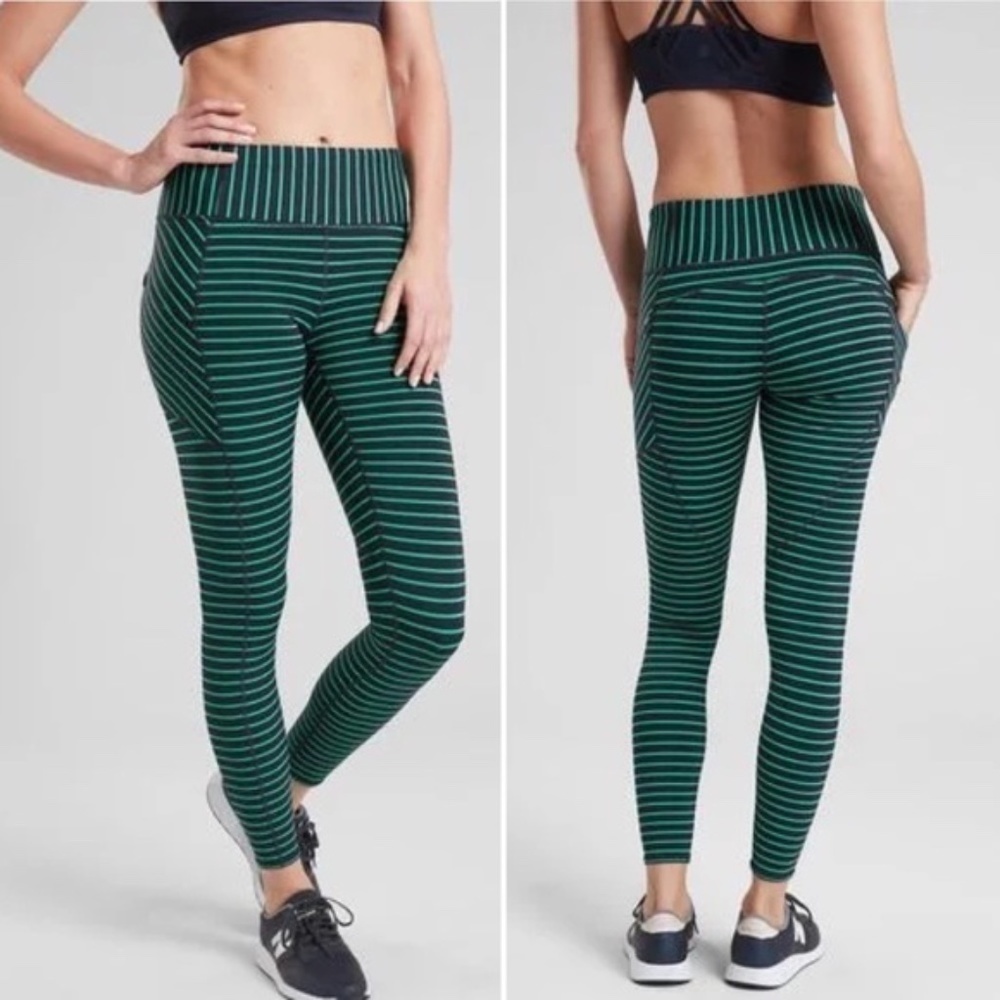 Athleta Stripe GreenContender 7/8 Tight Leggings SZ XS